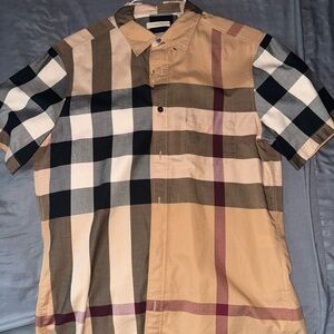 Burberry Beige and Black Checkered Button Down Shirt